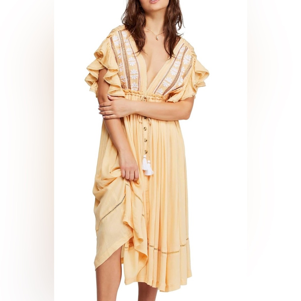 Free People Bali Will Wait For You Midi Dress Light Yellow
